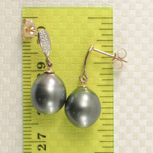 Load image into Gallery viewer, Black Blue Tahitian Pearl &amp; Diamond Dangle Earrings – 14k Yellow Gold