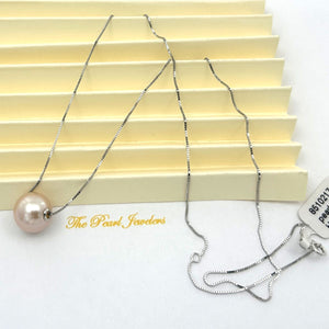 AAA Pale Pink Pearl Slider Necklace on 14k White Gold