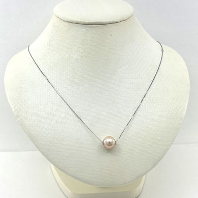 AAA Pale Pink Pearl Slider Necklace on 14k White Gold
