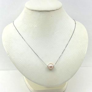 AAA Pale Pink Pearl Slider Necklace on 14k White Gold