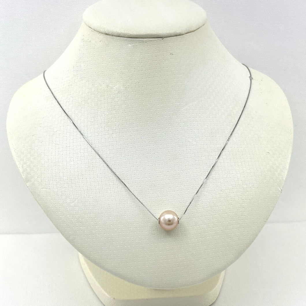 AAA Pale Pink Pearl Slider Necklace on 14k White Gold