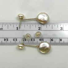 Load image into Gallery viewer, Genuine Peach Coin Cultured Pearl Dangle Earrings – 14 k Yellow Gold
