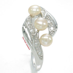 Solid Sterling Silver .925 Peach-Pink Cultured Pearl & Cubic Zirconia Cocktail Ring