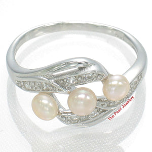 Solid Sterling Silver .925 Peach-Pink Cultured Pearl & Cubic Zirconia Cocktail Ring