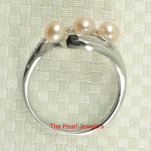Solid Sterling Silver .925 Peach-Pink Cultured Pearl & Cubic Zirconia Cocktail Ring