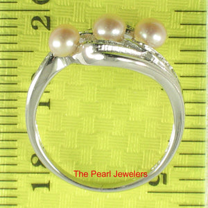 Solid Sterling Silver .925 Peach-Pink Cultured Pearl & Cubic Zirconia Cocktail Ring