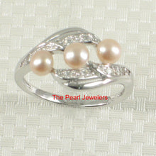 Load image into Gallery viewer, Solid Sterling Silver .925 Peach-Pink Cultured Pearl &amp; Cubic Zirconia Cocktail Ring