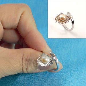 Real Silver .925 Peach Freshwater Cultured Pearl Shell-Style Adjustable Ring