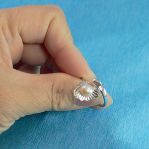 Real Silver .925 Peach Freshwater Cultured Pearl Shell-Style Adjustable Ring