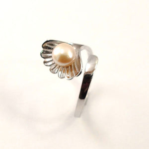 Real Silver .925 Peach Freshwater Cultured Pearl Shell-Style Adjustable Ring