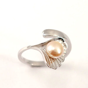 Real Silver .925 Peach Freshwater Cultured Pearl Shell-Style Adjustable Ring