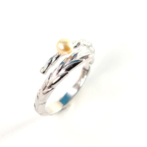 Solid Sterling Silver .925 Peach Freshwater Cultured Pearl Wheat-Style Adjustable Ring