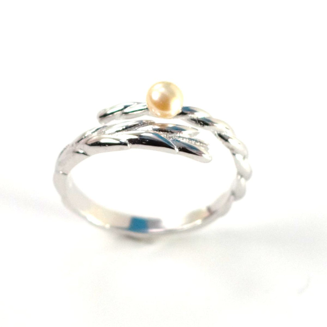 Solid Sterling Silver .925 Peach Freshwater Cultured Pearl Wheat-Style Adjustable Ring