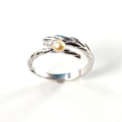 Solid Sterling Silver .925 Peach Freshwater Cultured Pearl Wheat-Style Adjustable Ring