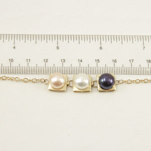 14k Yellow Gold Peach, White & Black Pearl Bracelet
