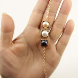14k Yellow Gold Peach, White & Black Pearl Bracelet