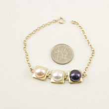 Load image into Gallery viewer, 14k Yellow Gold Peach, White &amp; Black Pearl Bracelet