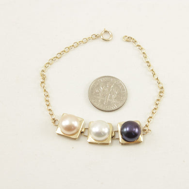 14k Yellow Gold Peach, White & Black Pearl Bracelet