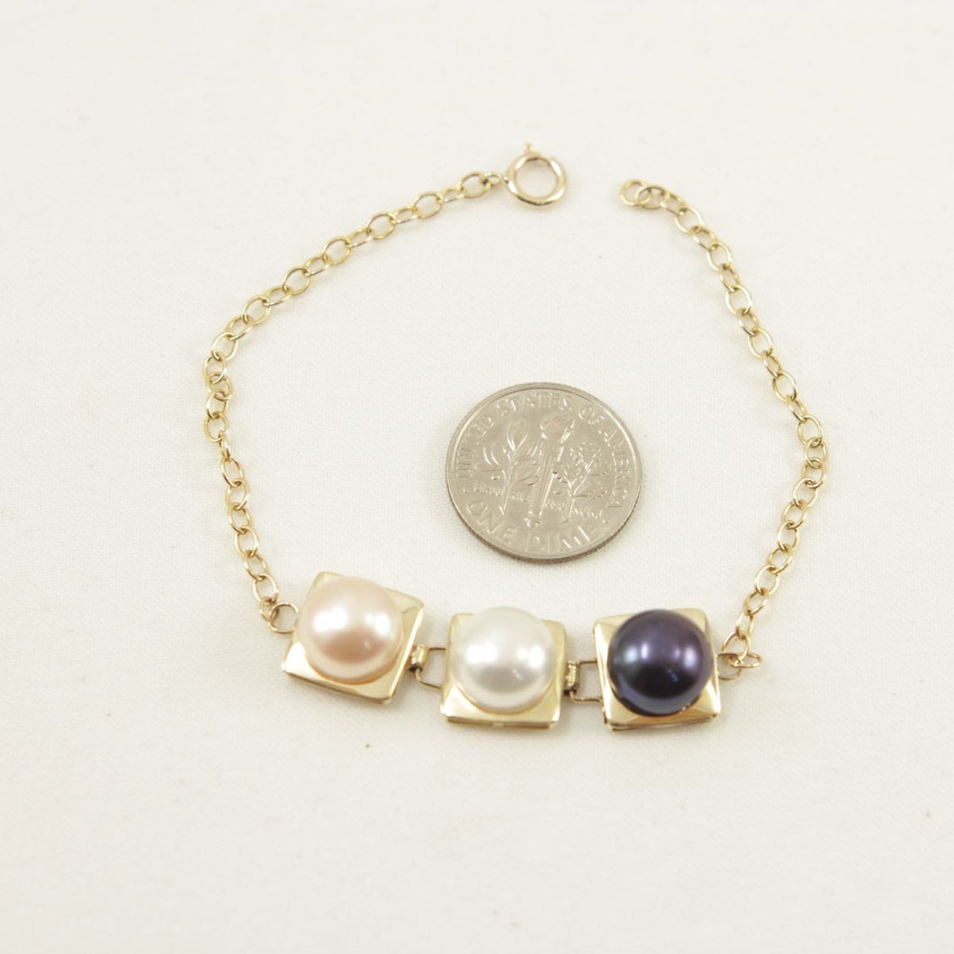 14k Yellow Gold Peach, White & Black Pearl Bracelet