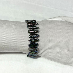Peacock Biwa Pearl Bracelet with 14k Yellow Gold Fish Tail Clasp