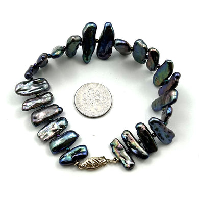 Peacock Biwa Pearl Bracelet with 14k Yellow Gold Fish Tail Clasp