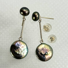 Load image into Gallery viewer, 14k Genuine Peacock Coin Cultured Pearl Dangle Earrings