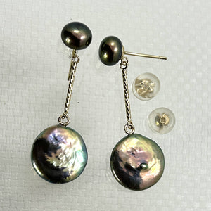 14k Genuine Peacock Coin Cultured Pearl Dangle Earrings