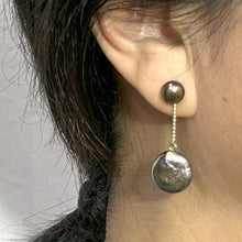 Load image into Gallery viewer, 14k Genuine Peacock Coin Cultured Pearl Dangle Earrings