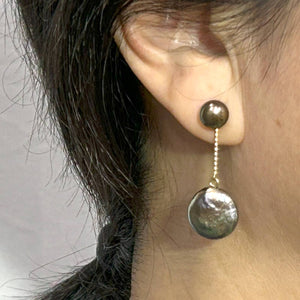 14k Genuine Peacock Coin Cultured Pearl Dangle Earrings