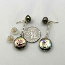 Load image into Gallery viewer, 14k Genuine Peacock Coin Cultured Pearl Dangle Earrings