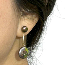 Load image into Gallery viewer, 14k Genuine Peacock Coin Cultured Pearl Dangle Earrings