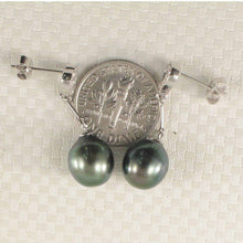 Load image into Gallery viewer, Peacock Tahitian Pearl &amp; Diamond Heart Dangle Earrings – 14k White Gold