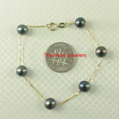 14k Yellow Gold Peacock Cultured Pearl Handcrafted Tin-Cup Bracelet