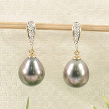 Load image into Gallery viewer, 14k Yellow Gold Peacock Raindrop Pearl Diamond Dangle Earrings