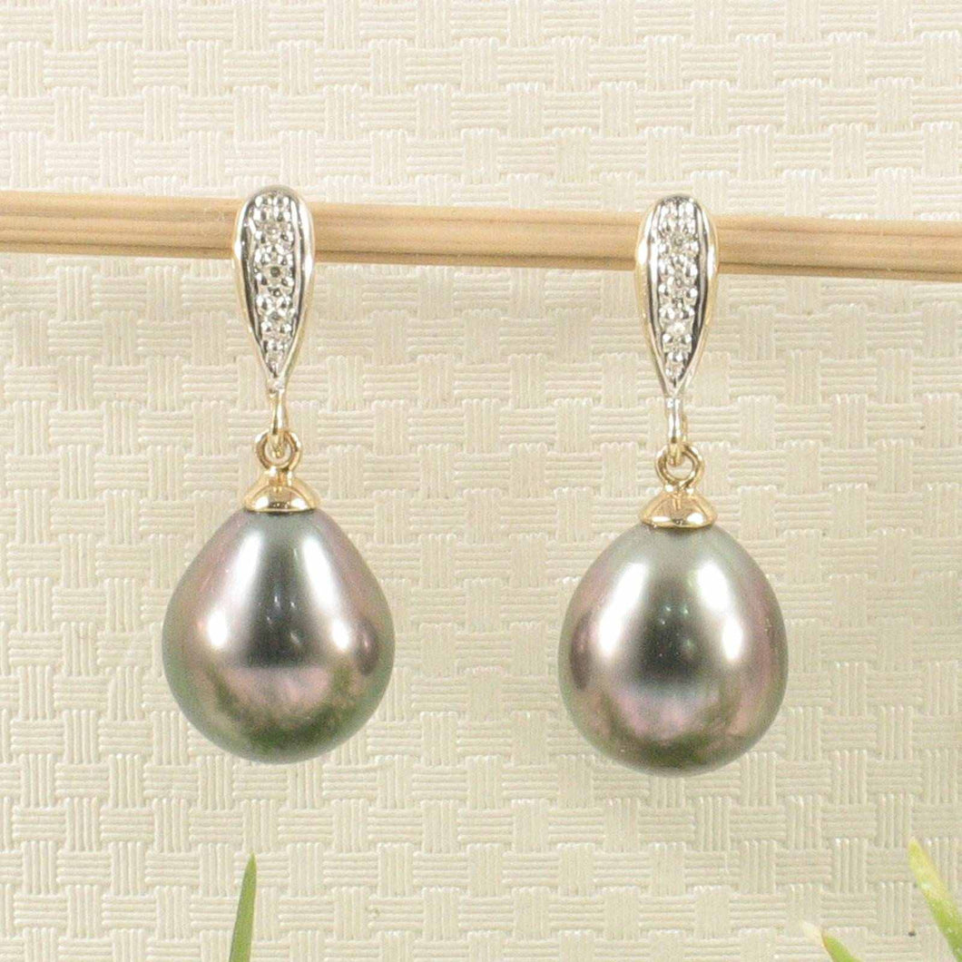 14k Yellow Gold Peacock Raindrop Pearl Diamond Dangle Earrings