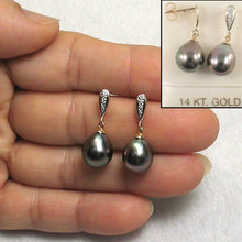 Load image into Gallery viewer, 14k Yellow Gold Peacock Raindrop Pearl Diamond Dangle Earrings