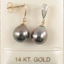 Load image into Gallery viewer, 14k Yellow Gold Peacock Raindrop Pearl Diamond Dangle Earrings