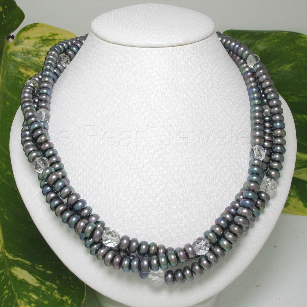 Peacock Roundel Pearl Twist Necklace with Sterling Silver
