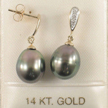 Load image into Gallery viewer, 14k Yellow Gold Peacock Tahitian Pearl Diamond Dangle Earrings