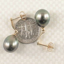 Load image into Gallery viewer, 14k Yellow Gold Peacock Tahitian Pearl Diamond Dangle Earrings