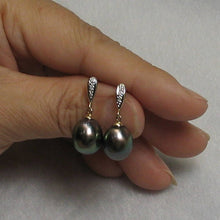 Load image into Gallery viewer, 14k Yellow Gold Peacock Tahitian Pearl Diamond Dangle Earrings