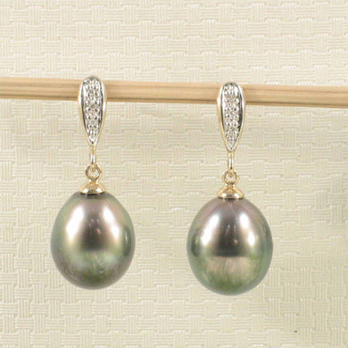 14k Yellow Gold Peacock Tahitian Pearl Diamond Dangle Earrings