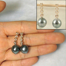 Load image into Gallery viewer, Peacock Tahitian Pearl &amp; Diamond Heart Dangle Earrings – 14k Yellow Gold
