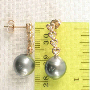 Peacock Tahitian Pearl & Diamond Heart Dangle Earrings – 14k Yellow Gold