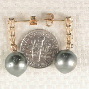 Peacock Tahitian Pearl & Diamond Heart Dangle Earrings – 14k Yellow Gold