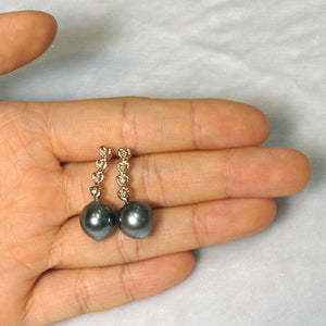 Peacock Tahitian Pearl & Diamond Heart Dangle Earrings – 14k Yellow Gold
