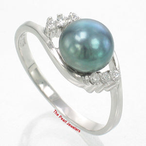Black-Gray Pearl & Cubic Zirconia Cocktail Ring – .925 Sterling Silver
