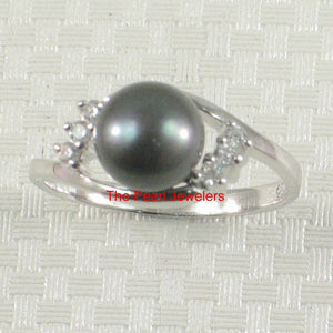 Black-Gray Pearl & Cubic Zirconia Cocktail Ring – .925 Sterling Silver