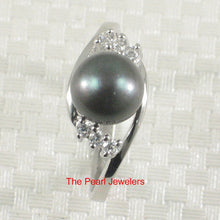 Load image into Gallery viewer, Black-Gray Pearl &amp; Cubic Zirconia Cocktail Ring – .925 Sterling Silver