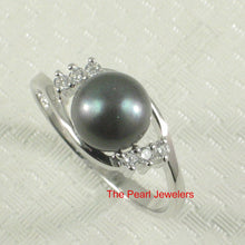 Load image into Gallery viewer, Black-Gray Pearl &amp; Cubic Zirconia Cocktail Ring – .925 Sterling Silver
